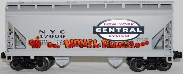 New York Central 2-Bay Covered Hopper w/graffiti "99 Lionel Rules" image
