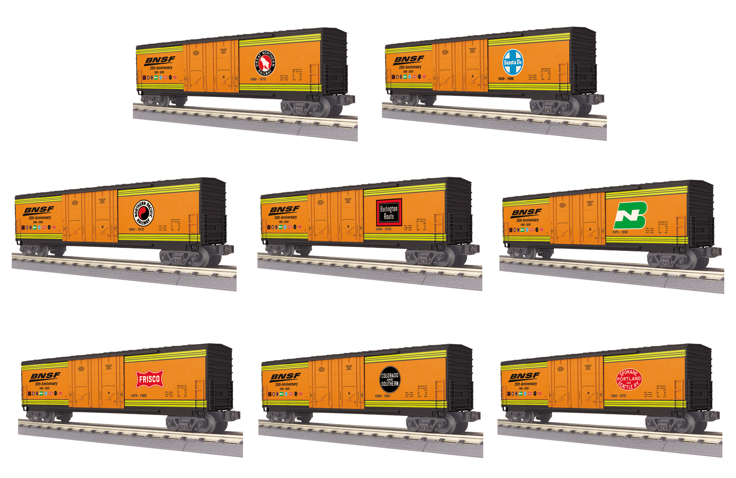 BNSF (25th Anniversary) 8-Car 50' Double Door Plugged Boxcar Set image